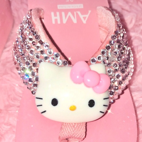 π NEW HELLO KITTY KAWAII PLASTIC WEDGE PLATFORM FLIP FLOP SANDALS CUSTOM BLING - Picture 7 of 9